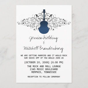 Royal Blue Wirbel Guitar Wedding Einladung