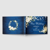 Royal Blue Wood White Roses Floral Rustic Wedding Gästebuch (Voll)