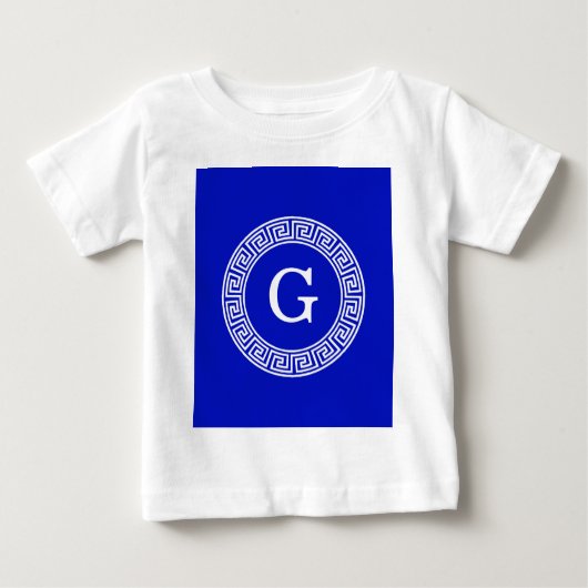 Royal Blue Wt Griechischer Schlüsselrahmen Initial Baby T-shirt (Vorderseite)