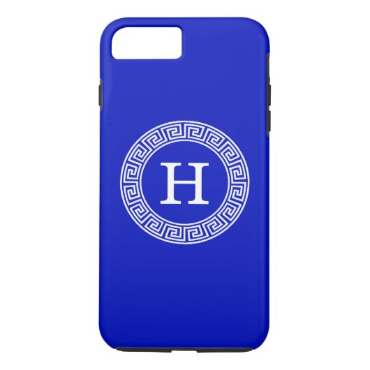 Royal Blue Wt Griechischer Schlüsselrahmen Initial Case-Mate iPhone Hülle (Rückseite)