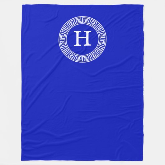 Royal Blue Wt Griechischer Schlüsselrahmen Initial Fleecedecke (Vorderseite)
