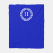 Royal Blue Wt Griechischer Schlüsselrahmen Initial Fleecedecke (Vorderseite)