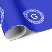 Royal Blue Wt Griechischer Schlüsselrahmen Initial Geschenkpapier (Rolleneckpunkt)