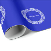 Royal Blue Wt Griechischer Schlüsselrahmen Initial Geschenkpapier (Rolleneckpunkt)