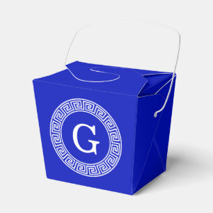 Royal Blue Wt Griechischer Schlüsselrahmen Initial Geschenkschachtel