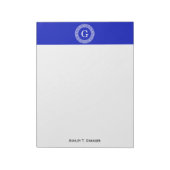 Royal Blue Wt Griechischer Schlüsselrahmen Initial Notizblock (Rotiert)