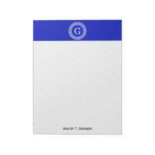Royal Blue Wt Griechischer Schlüsselrahmen Initial Notizblock