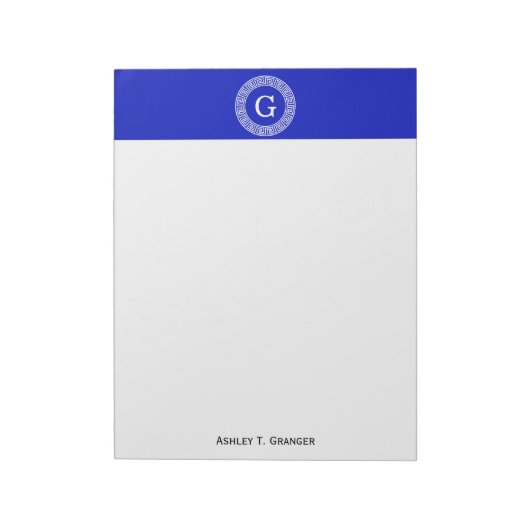 Royal Blue Wt Griechischer Schlüsselrahmen Initial Notizblock (Rotiert)