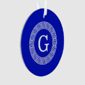 Royal Blue Wt Griechischer Schlüsselrahmen Initial Ornament (Vorderseite)