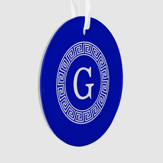 Royal Blue Wt Griechischer Schlüsselrahmen Initial Ornament (Vorderseite)