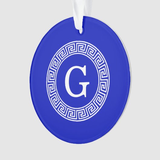 Royal Blue Wt Griechischer Schlüsselrahmen Initial Ornament (Vorderseite)