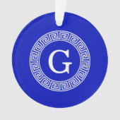Royal Blue Wt Griechischer Schlüsselrahmen Initial Ornament (Vorderseite)