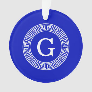 Royal Blue Wt Griechischer Schlüsselrahmen Initial Ornament