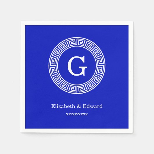 Royal Blue Wt Griechischer Schlüsselrahmen Initial Serviette (Vorderseite)