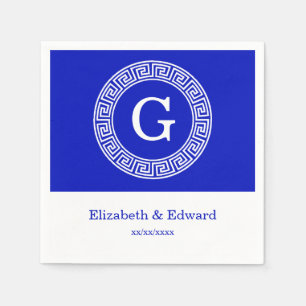Royal Blue Wt Griechischer Schlüsselrahmen Initial Serviette