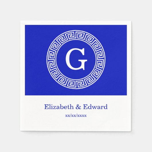 Royal Blue Wt Griechischer Schlüsselrahmen Initial Serviette (Vorderseite)