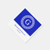 Royal Blue Wt Griechischer Schlüsselrahmen Initial Serviette (Ecke)