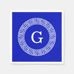 Royal Blue Wt Griechischer Schlüsselrahmen Initial Serviette