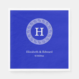 Royal Blue Wt Griechischer Schlüsselrahmen Initial Serviette
