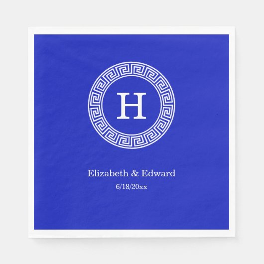 Royal Blue Wt Griechischer Schlüsselrahmen Initial Serviette (Vorderseite)