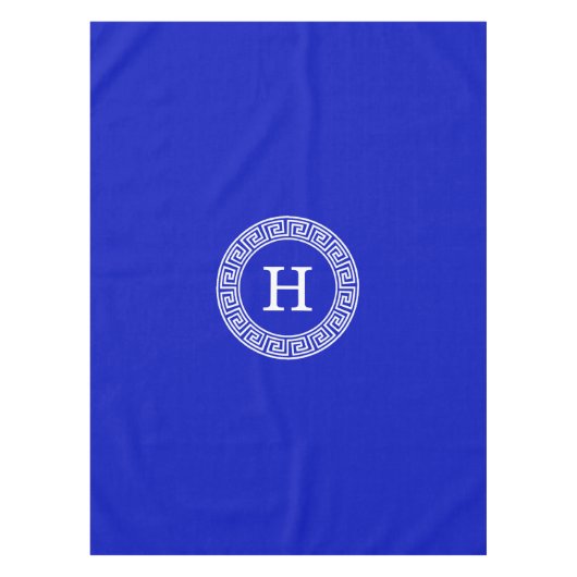 Royal Blue Wt Griechischer Schlüsselrahmen Initial Tischdecke (Vorderseite)