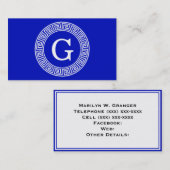 Royal Blue Wt Griechischer Schlüsselrahmen Initial Visitenkarte (Vorne/Hinten)
