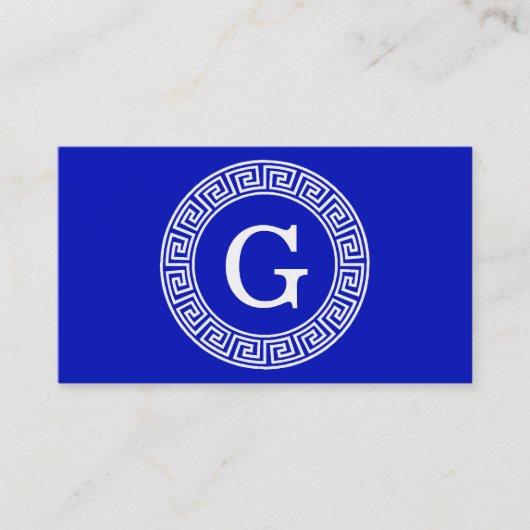 Royal Blue Wt Griechischer Schlüsselrahmen Initial Visitenkarte (Vorderseite)