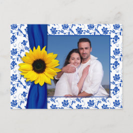 Royal Blue Yellow Damask Sonnenblume Save the Date Ankündigungspostkarte