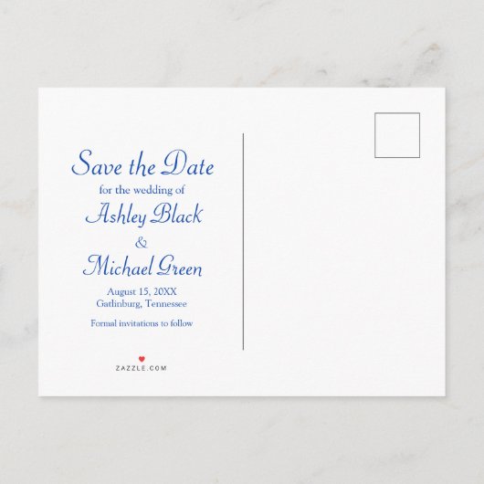 Royal Blue Yellow Damask Sonnenblume Save the Date Ankündigungspostkarte (Rückseite)