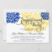 Royal Blue Yellow Floral Burst Engagement Party Einladung (Vorderseite)