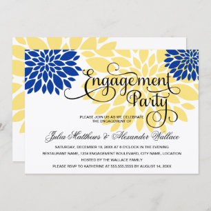 Royal Blue Yellow Floral Burst Engagement Party Einladung