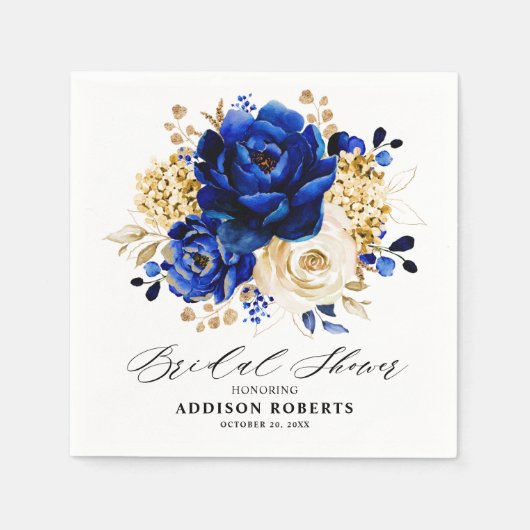 Royal Blue Yellow Gold Brautparty Serviette (Vorderseite)