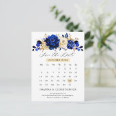 Royal Blue Yellow Gold Calendar Save the Date Postkarte (Stehend Vorderseite)