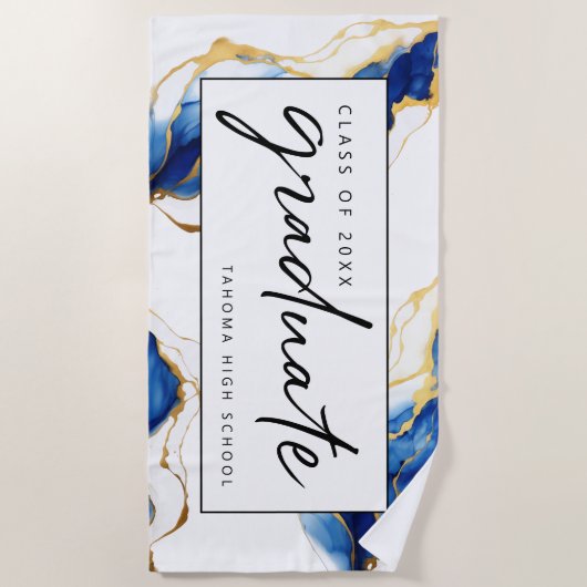 Royal Blue Yellow Gold Elegante Graduate Strandtuch (Vorderseite)