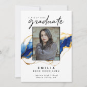 Royal Blue Yellow Gold Elegante Moderner Abschluss Ankündigung (Vorderseite)