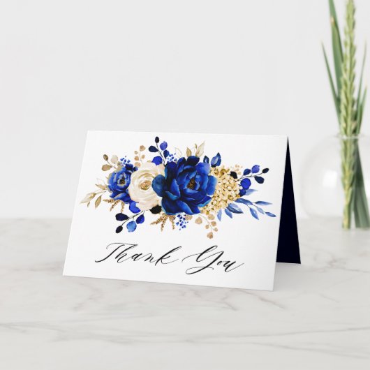 Royal Blue Yellow Gold Floral Brautparty Danke (Vorderseite)