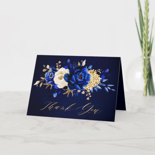 Royal Blue Yellow Gold Floral Brautparty Danke (Vorderseite)