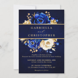 Royal Blue Yellow Gold Floral Brautparty Invita Einladung