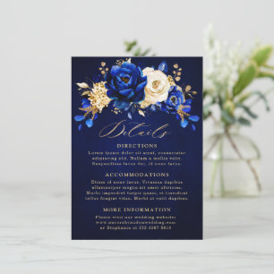 Royal Blue Yellow Gold Floral Wedding Details Encl Begleitkarte