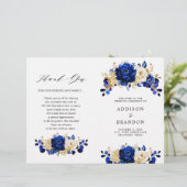 Royal Blue Yellow Gold Floral Wedding Program (Stehend Vorderseite)