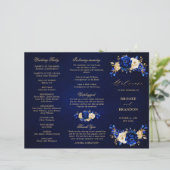 Royal Blue Yellow Gold Floral Wedding Program (Stehend Vorderseite)