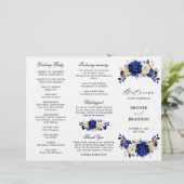 Royal Blue Yellow Gold Floral Wedding Program (Stehend Vorderseite)