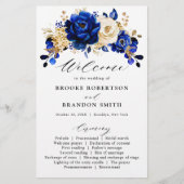 Royal Blue Yellow Gold Floral Wedding Program (Vorderseite)
