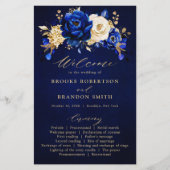 Royal Blue Yellow Gold Floral Wedding Program (Vorderseite)