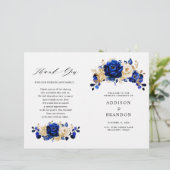 Royal Blue Yellow Gold Floral Wedding Program (Stehend Vorderseite)