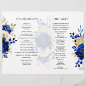 Royal Blue Yellow Gold Floral Wedding Program (Rückseite)
