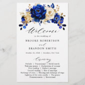Royal Blue Yellow Gold Floral Wedding Program (Vorderseite)