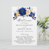 Royal Blue Yellow Gold Floral Wedding Program (Stehend Vorderseite)