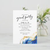 Royal Blue Yellow Gold Grad Party Einladung (Stehend Vorderseite)