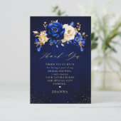 Royal Blue Yellow Gold Metallic Brautparty als Dankeskarte (Stehend Vorderseite)